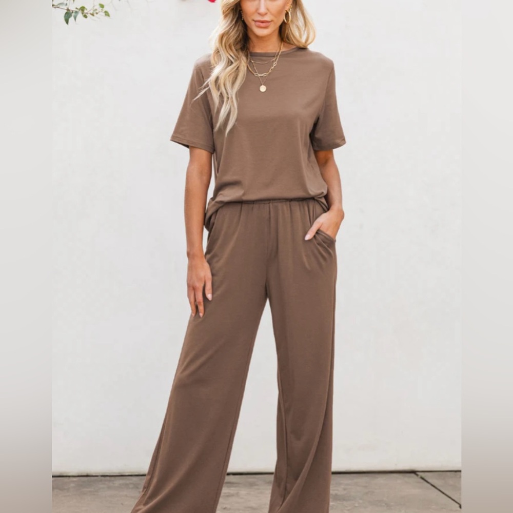 Smoke Gray Solid Color T shirt and Pants set